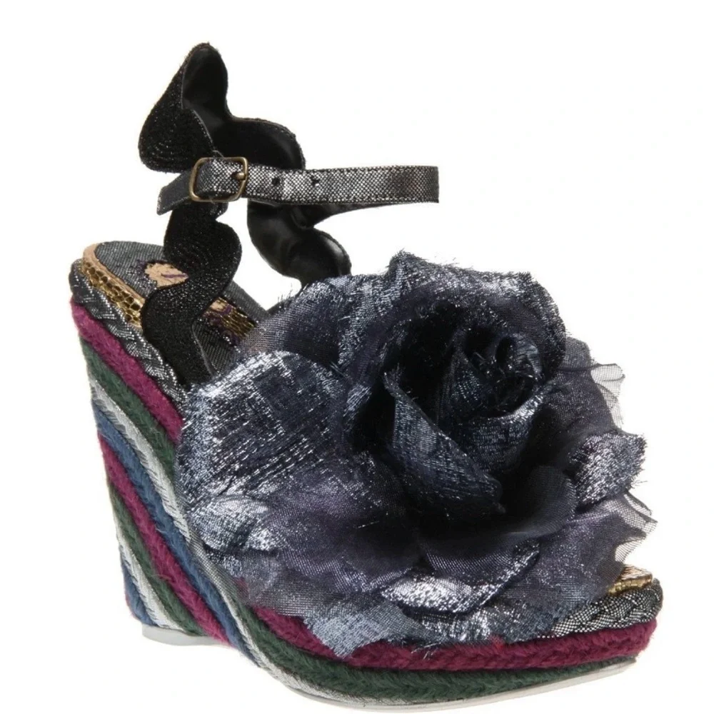 Irregular Choice Black and Multicolor Floral Wedges
